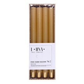 DONAU HOME Set of 4 Long Ribbed Taper Candles / Gold / 30 x Diameter 2.5 cm Unscented / Ribbed Taper Candles / Table Candles for Decoration in the Living Room, Bathroom / 10 Hours Burning Time /