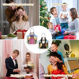 QESSUVNC 2 Pieces Cooking Apron Funny BBQ Apron Men Women Adjustable Kitchen Apron BBQ Apron for Oktoberfest, Outdoor Barbecue, Cooking, Gardening, Ceramic Art and More, black