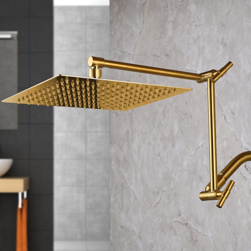 TreaZieo 13-Inch Shower Head Arm, Gold, Stainless Steel, Adjustable, Locking