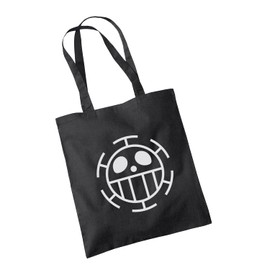 SmartyPants One Piece Flag Black Tote Bag - Manga Anime Japanese Monkey Luffy Devil Fruit Rubber Straw Hat King of the Pirates Grand Line Treasure Trafalgar 100% Cotton Shopper (Black Prime)