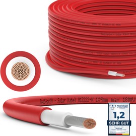 RedStar24 Premium Solar Cable 4 mm² Red, 10 m, TÜV SÜD Tested, UV-Resistant, Flexible, Photovoltaic Cable, PV Cable, Solar Connection Cable for Solar Panel, Inverter and Charge Controller, Durable