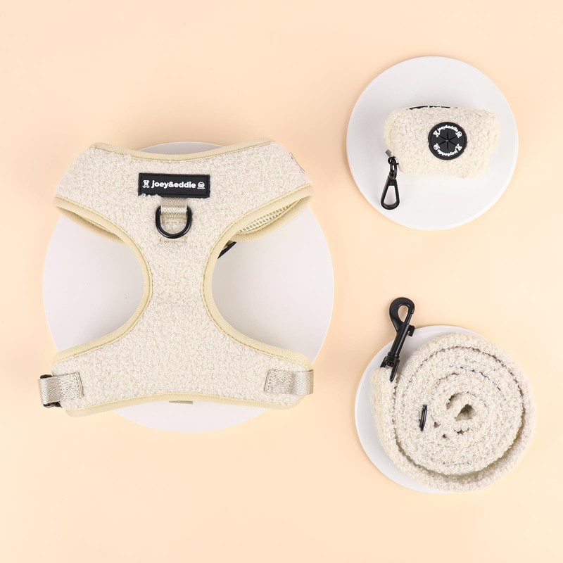 Luxury Teddy Material Adjustable Dog Harness, Lead and Poop Bag