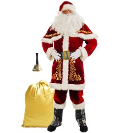 ACH Santa Suit for Men Santa Claus Costume Adult 12pcs Professional Deluxe Velvet Santa Outfit Christmas Holiday Party Cosplay Set M