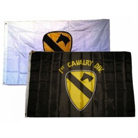 AES 3x5 3'x5' Wholesale Combo 1st Black & White Cavalry Division 2 Flags Flag Banner Brass Grommets House Banner Brass Grommets Fade Resistant Double Stitched Premium Quality