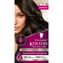 Schwarzkopf Keratin Permanent Hair Dye Cream, 3.0 Espresso, Professional Quality Color for Up to 100% Gray Coverage, Bond Enforcing System