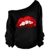 MAGICMK Woman’s Sweatershirt Lips Print Causal Blouse Off The Shoulder