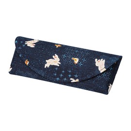 Pearl Glasses Case, Navy, Semi-Hard, Magnetic, Japanese Pattern, Rabbit, Nose Pad Included