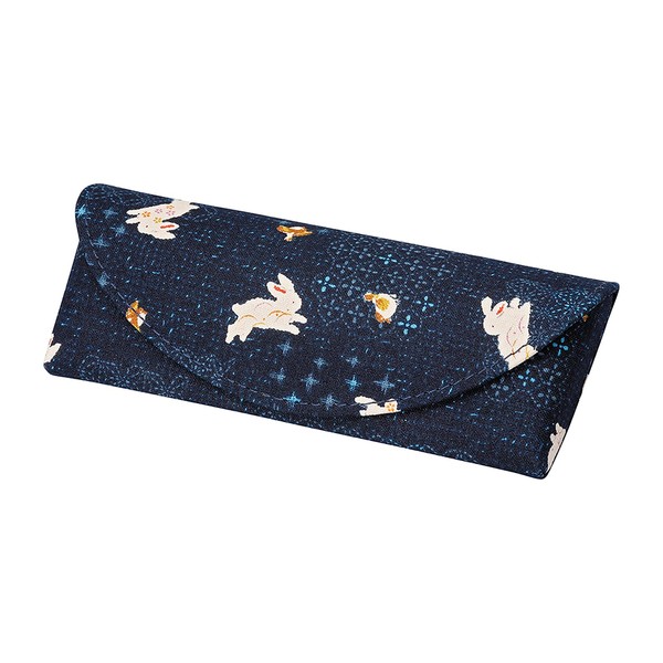 Pearl Glasses Case, Navy, Semi-Hard, Magnetic, Japanese Pattern, Rabbit, Nose