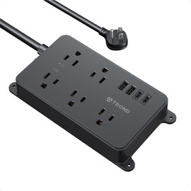 TROND Power Strip Surge Protector, 5 Widely-Spaced Outlets with 2 USB A and 2 USB C, ETL Listed, Wall Mountable, Flat Plug 5ft Extension Cord, 1300J, 14AWG Heavy Duty, for Office Kitchen, Black