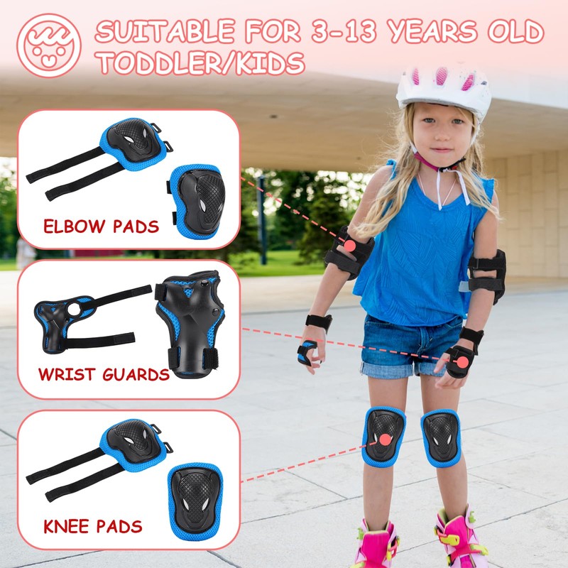 BURSUN Children's Knee Pads, Adjustable Knee Pads, Elbow Pads, Wrist