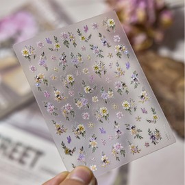 1 Sheets Flower Nail Art Stickers Decals 3D Nail Stickers Self-Adhesive Spring Cute Floral Leaf Nail Design Stickers Summer Colorful Flowers Nails Decorations for Women Nails Accessories Supplies