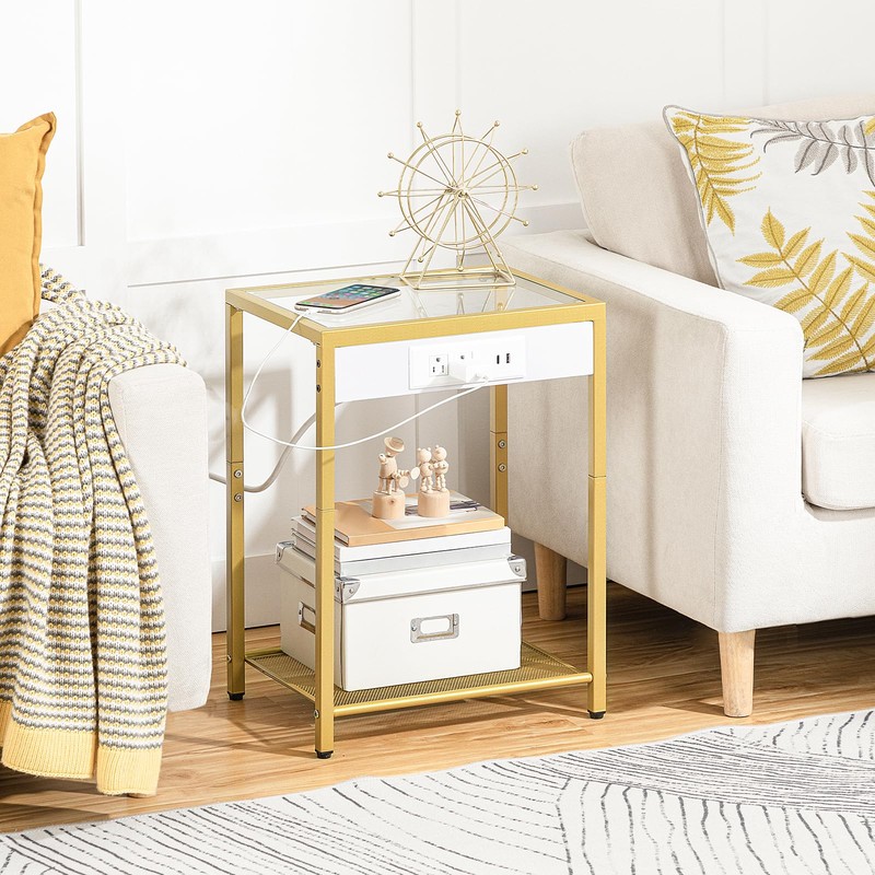 HOOBRO Side Table with Charging Station, End Table with USB