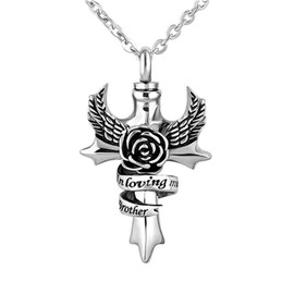 Luluadorn In Loving Memory of Brother Angel Wing Cross Urn Necklace for Human Ashes Memorial Keepsake Cremation Pendant Jewelry