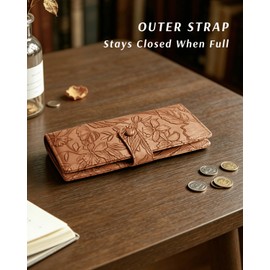Unilily Slim Wallet Women RFID Blocking Vegan Leather Bifold Clutch Wallet Credit Card Holder with 2 ID Windows & Zip Pocket, Floral Brown