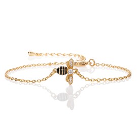 namana Gold Plated Bumble Bee Bracelet for Women and Girls. Cute Gold Bracelet for Women with Cubic Zirconia and Black Enamel. Bumble Bee Jewellery Gifts for Women.
