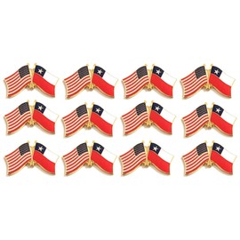 Box of 12 Chile & US Crossed Double Flag Lapel Pins, Country Flag & American Flag Friendship Tie Pin Badges