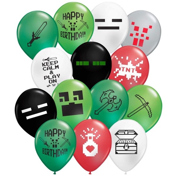 Gypsy Jade's 24 Pixelated Party Balloons - Large 12" Pixel Video Game Styled Latex Balloons