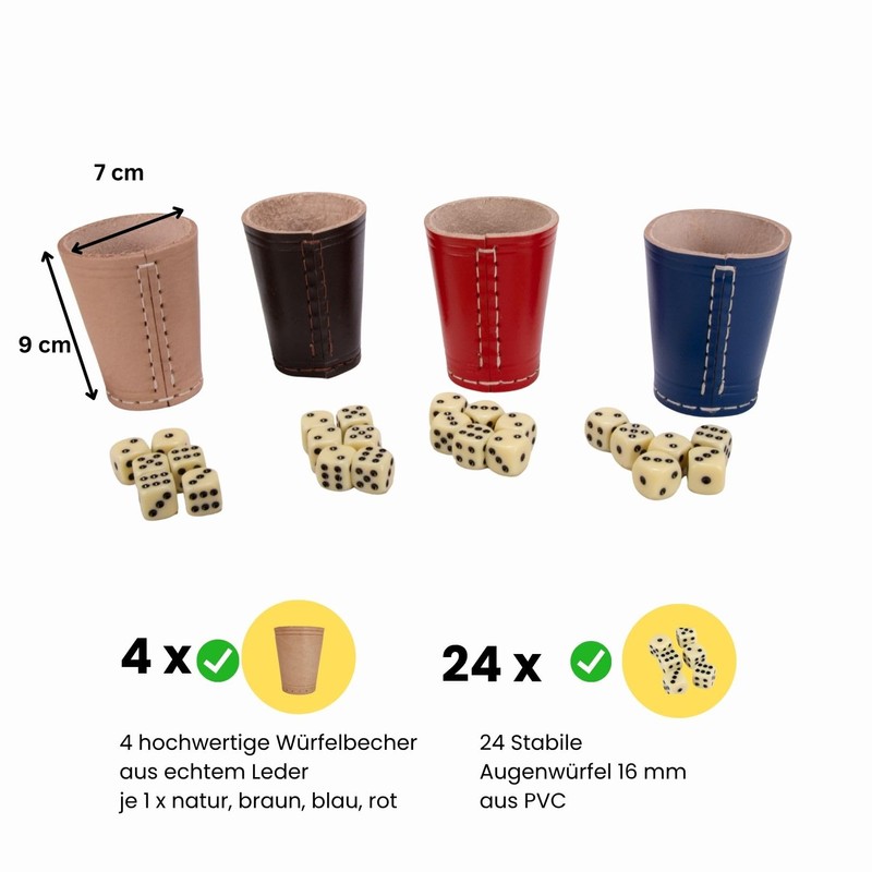 GICO Leather Dice Cup Standard (9 cm) with 6 Dice