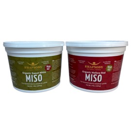 Rhapsody Natural Foods, Mellow Red Miso & Sweet White Miso, Made in Vermont, 96 oz, (Variety Pack of 2-48oz Tubs of each: Red and White), Value Size