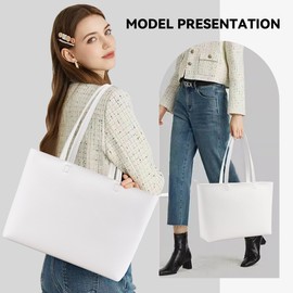 KALIDI Tote Bag Zipper Faux Leather Shoulder Bag Purses for Women Casual Handbag Work Dating College, White
