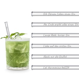 Halm Glass Straws Gin Sayings Edition 6 x 20 cm Engraved in German Drinking Tonic Gift.