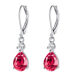 Red CZ Teardrop Leverback Earrings for Women 925 Sterling Silver Dangle Earrings Classic Hypoallergenic Jewelry Gifts