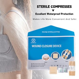 MEMNUN Wound Care Kit, 1 wasserfestes Dressing, 2 Steril-Baumwollpads, 2 Wound Staplers