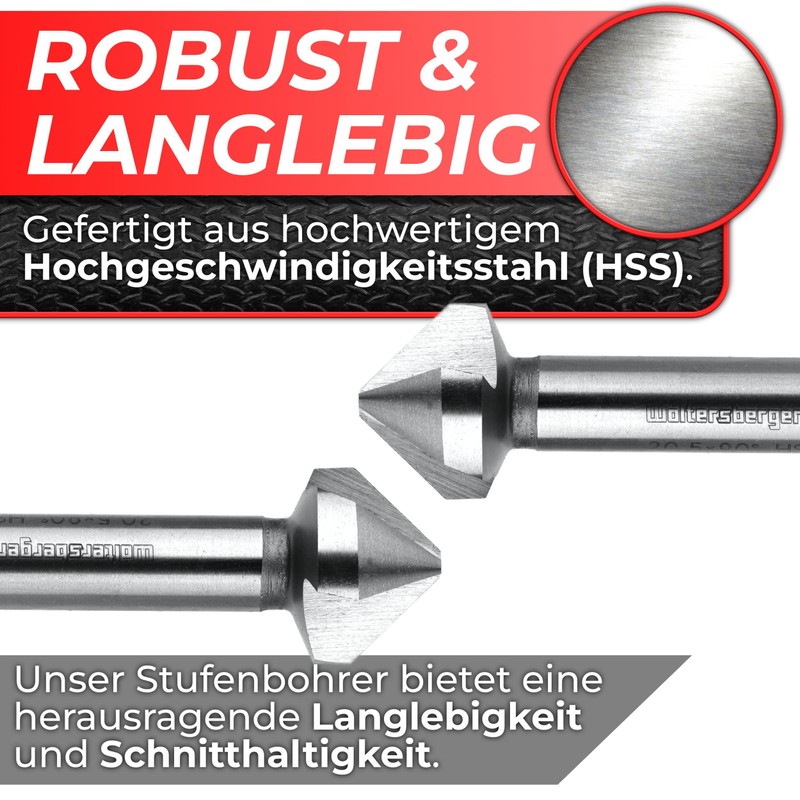 Woltersberger® 6-Piece TiN Coated Countersink Set 90° Diameter 6.3-20.5 mm