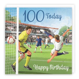 Hunts England - Football Fun 100th Birthday Card - Milo's Gallery - Age 100 Footy Birthday Card - Birthday Card For 100 Year Old Footie Fan - Age One Hundred