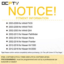 OCPTY CWTWB1U751A 2X Flip Key Entry Remote Control Entry Remote Key Fob Transponder Ignition Key 2003-2016 for Infiniti FX35 FX45 QX4 for Nissan Armada Cube Frontier NV1500 Quest 1788D-WB1U751A