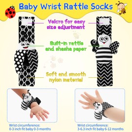 Baby Toys 0-6 Months, Foot Finders & Wrist Rattles for Infants Toys Black and White Sensory Toys Baby Essentials for Newborn Wrist Rattle Baby Gifts, Baby Boy Toys 0 3 6 9 Months