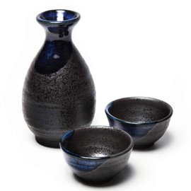 Tokkuri Ochoko Set, Kurobuki Blue Ryu Tokkuri (Small), Set of 2