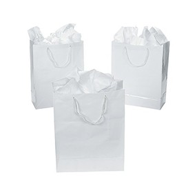 Fun Express - Large White Gift Bags for Party - Party Supplies - Bags - Paper Gift W & Handles - Party - 12 Pieces