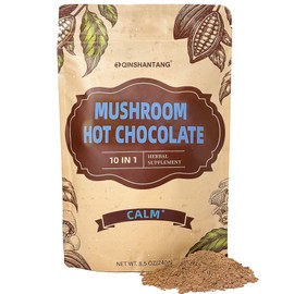 Mushroom Hot Chocolate Mix, Cacao Powder, 10 Mushrooms | Lion's Mane, Reishi, Chaga L-Theanine | Coffee Alternative for Calm Sleep, Mood Enhancement, Sugar Free, 8.45 Oz
