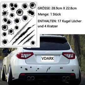 VDARK Car Sticker, 3D Bullet Holes, Vinyl Film, Sign Film, Hidden Sticker, PET (polyethylene terephthalate) Waterproof Reflective for Truck Body, Bumper, Front, Rear, Door, Boot, Kit Pack of 2