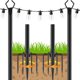 Beizelte 2 Pack 10Ft String Poles, Poles for Outside String Lights,Outdoor with Fork,Metal Poles Stand for Patio,Backyard,Deck