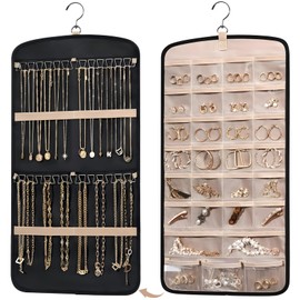 Organizador de Joyas Colgante de Doble Cara, Rollo de Almacenamiento Organizador de Joyas con 35 Bolsillos, Almacenamiento Colgante para Anillos, Pend