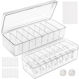 ARVOK Pack of 2 Cable Storage Box with Lid, Cable Organiser Box with 8 Adjustable Compartments, Tangle Cable Solution for Charging Cables, Organiser for Small Utensils