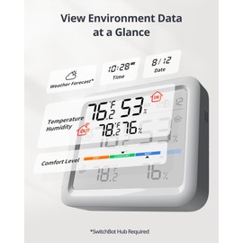 SwitchBot Bluetooth Temperature and Humidity Monitor Meter Pro, Wireless Indoor Hygrometer Sensor with App Control, Thermometer for Room, Greenhouse, Free Data Storage Export, 393ft Bluetooth Range