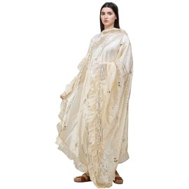 Exotic India Dupatta from Amritsar with Gota Patches and Frill Border - Color Double Cream