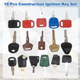 Alrens 16PCS Heavy Equipment Keys Master Set with Key Rings, Construction Ignition Machinery Key Set for John Deere, CAT, Komatsu, Volvo, JCB, Caterpillar, Case Excavator