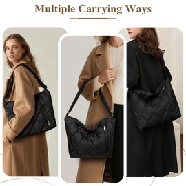Mabecol Women's Shopper Puffer Tote Bag Crossbody Handbag Shoulder Bag Quilted Bag Down Bag Shopper Bag Hobo Bag Shoulder Bag Large Waterproof Shopping Bag with Zip, black, L