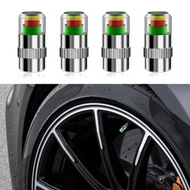 QZTYTY 4PCS Tire Pressure Monitor Valve Stem Caps, Car Tire Caps, 36PSI 2.4Bar Car Tire Pressure Monitor Sensor Indicator with 3-Color Eye Alert, Tire Pressure Indicator Caps for Car SUV (Silver)
