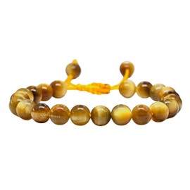 Yellow Cat's Eye Bracelet for Women Men's Gifts - Protection Healing Crystal Bracelet - 8mm Gemstone Beaded Adjustable Bracelet Pulseras Para Hombres Mujer Stocking Stuffers