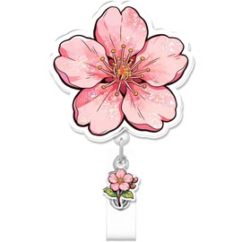 Cute Cherry Blossom Flower Badge Reel for ID Card, Funny Retractable Nurse Alligator Clip Badge Reel for Women and Man, ID Name Tag Badge Holder for Office School Hospital Nurses Doctors Teachers