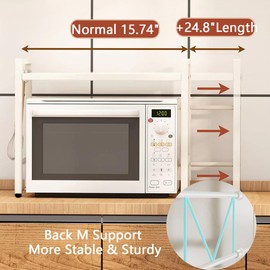 Homgertu 2-Tier Expandable Microwave Stand, Extendable Microwave Oven Rack with Storage Shelf Heavy Duty with 6 Hooks and Chopsticks Cutting Board Tools Holder for Kitchen(15.7~24.8" L)