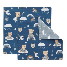 PurpleEssences Reusable Cloth Napkins | 12”x12”, 2-Ply, Thick, Absorbent, Durable | Machine Washable | Soft Cotton Fabric | Great for Lunchboxes | Set of 2 Napkins - Teddy