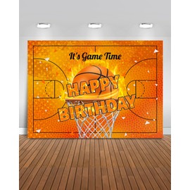 Mocsicka Basketball Birthday Backdrop It's Game Time Basketball Birthday Party Decorations Banner for Boys Men Sport Theme Happy Birthday Photography Backgrouns (Orange, 7x5ft(82"x60"))