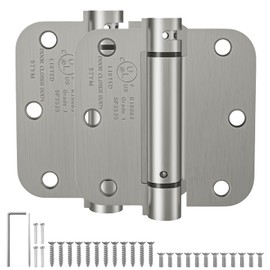 HOSOM Self Closing Door Hinges 3.5 Inch, Spring Loaded Hinges, Adjustable Tension for Interior Door, UL Listed, for Left and Right Hand Door, 5/8'' Radius Corners, Brushed Nickel, 2 Pack