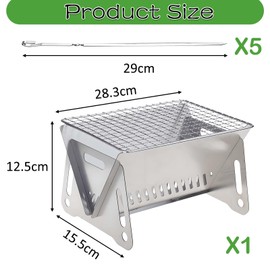 FZYCOM Camping Grill with 5 Pieces Meat Fork, Folding Grill, Charcoal Grill, BBQ Grill, Table Grill, Folding Grill, Outdoor Grill, Charcoal Camping Grill, Picnic and Camping Grill